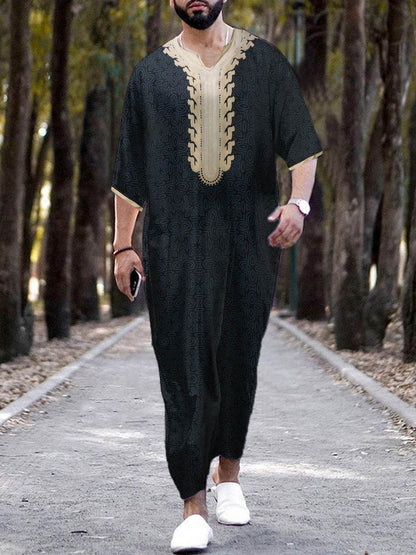 Buycenter Men’s Short Sleeve Rompers - Arab Ethnic Style for Autumn - Buy Center US