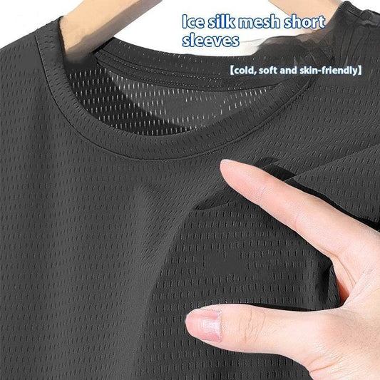 Ice Silk Mesh Short Sleeve Sports Tee - Slim Fit Casual for All Sizes - Buy Center US