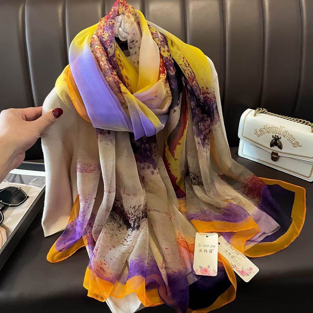 Elegant Long Silk Scarf - Mysterious Forest Design for Spring Fashion - Buy Center US