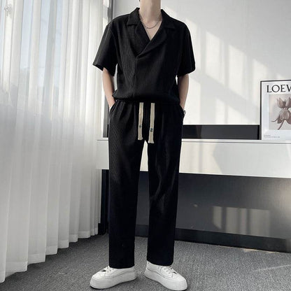 Buycenter Summer Ice Silk Shirt & Pants Set - Men's Leisure Outfit - Buy Center US
