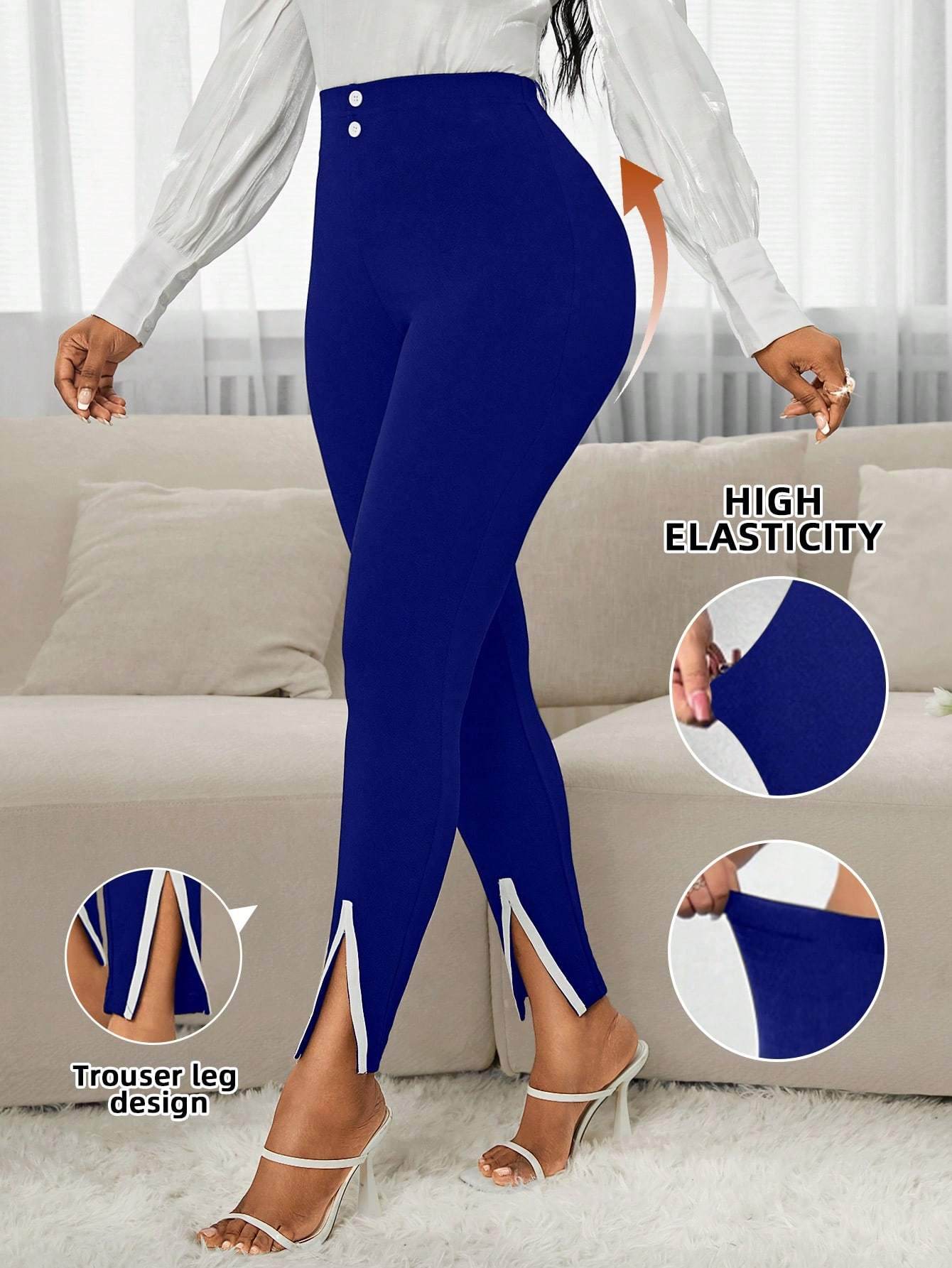 Women’s Elegant Split Hem Slim Fit Pants - Casual Drawstring Style - Buy Center US