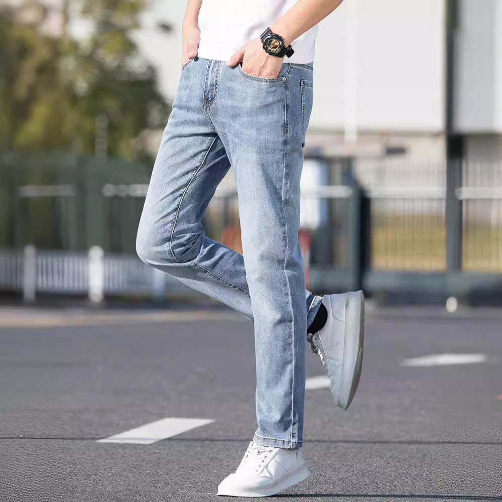 Buycenter Men's Slim-Fit Summer Jeans - Thin, Straight Leg Trousers - Buy Center US