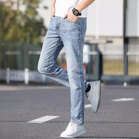 Buycenter Men's Slim-Fit Summer Jeans - Thin, Straight Leg Trousers - Buy Center US