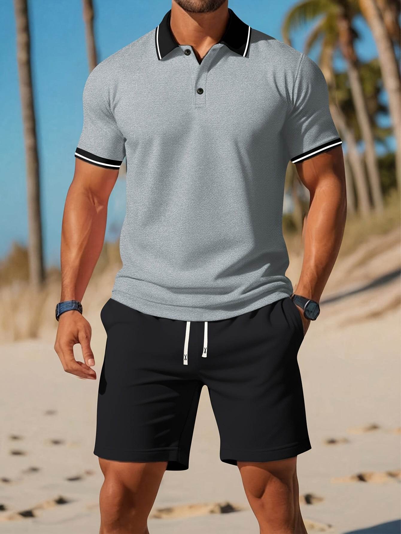 Men's Casual Short Sleeve Shirt & Drawstring Shorts Set - Summer Fashion - Buy Center US