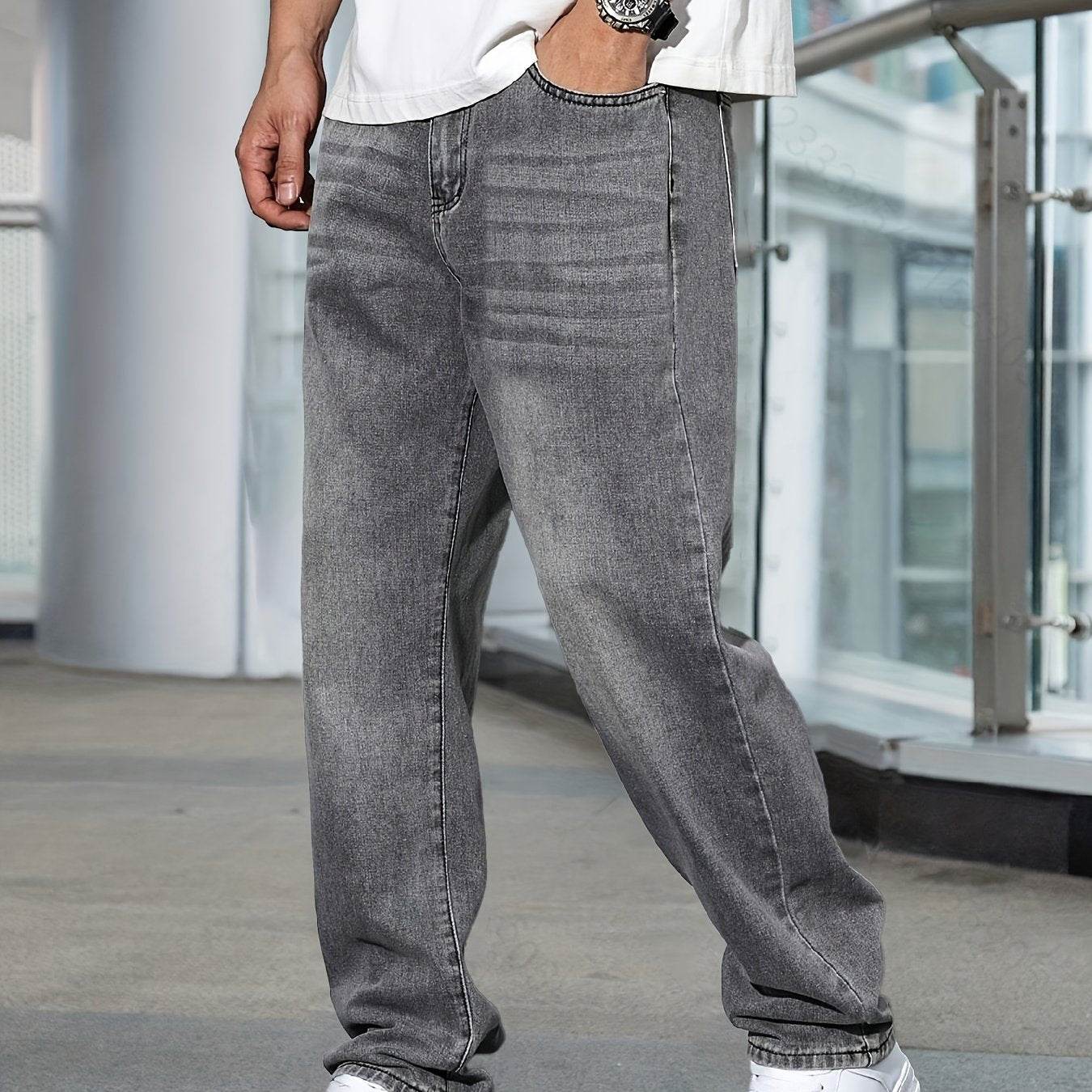 Men’s Light Blue Stretch Denim Jeans - All-Season Casual Regular Fit - Buy Center US