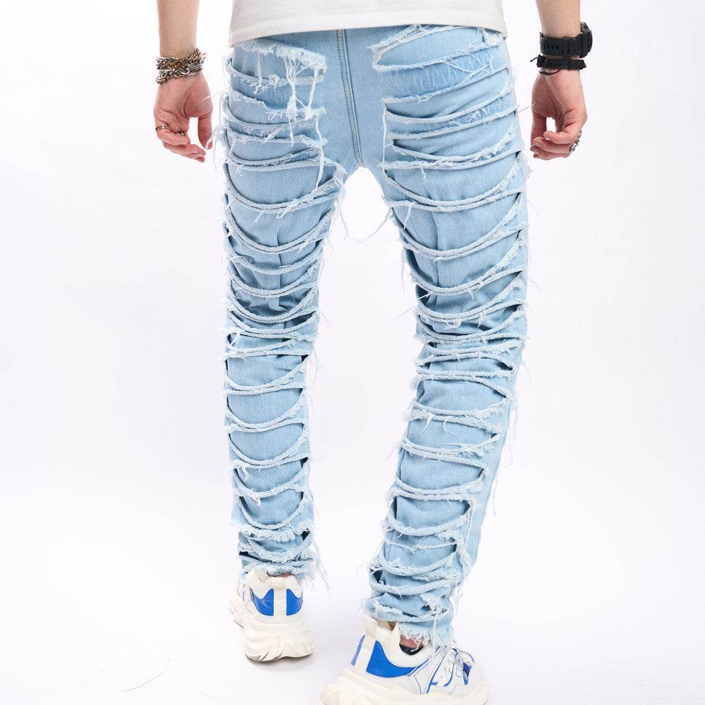 Simple Solid Color Ripped Skinny Jeans - Comfortable Cotton Fit for All Sizes - Buy Center US