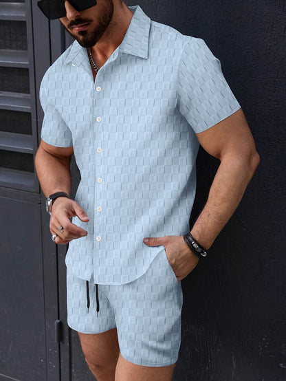 NIKXUAN Men's Casual Short-Sleeved Suit - Breathable Checkered Summer Top - Buy Center US