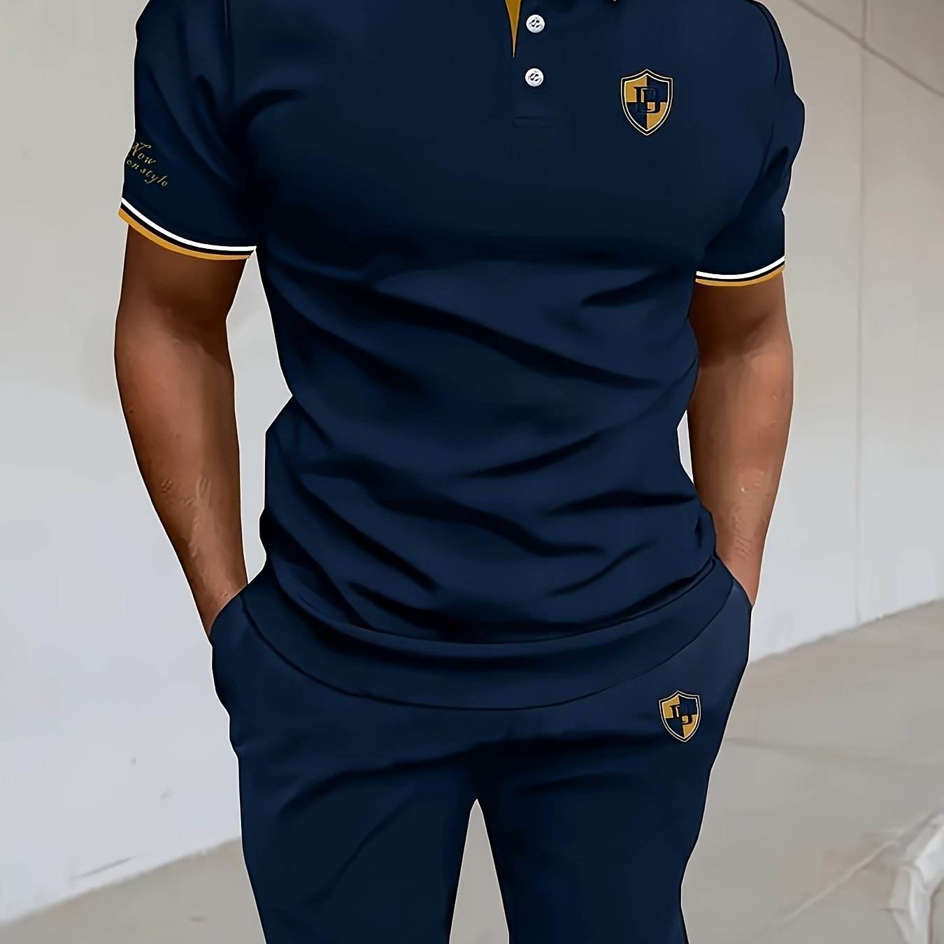 Men’s 2pcs Casual Summer Outfit - Striped Polo & Elastic Waist Shorts - Buy Center US