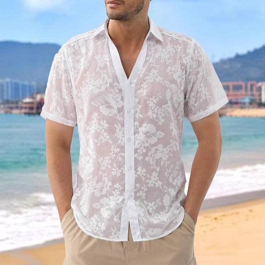 Buycenter Hawaiian Jacquard Shirt - Short Sleeve Casual Beachwear - Buy Center US