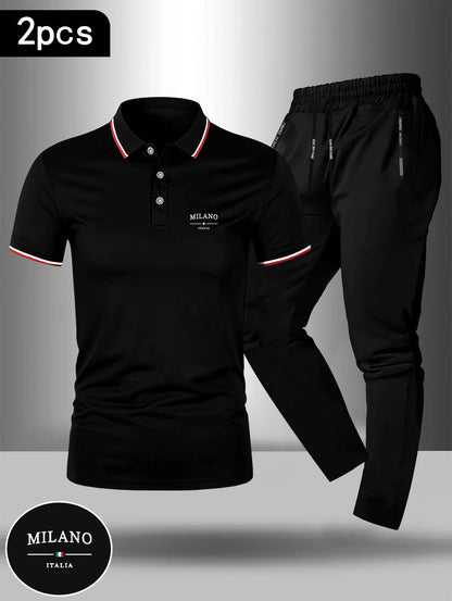 Men's Milano Print Polo Shirt & Pants Set - Casual Summer Fashion - Buy Center US