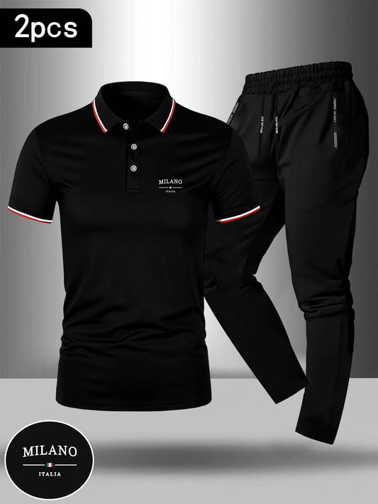 Men's Milano Print Polo Shirt & Pants Set - Casual Summer Fashion - Buy Center US