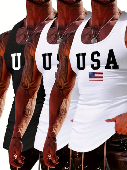 MBDMBD Men's USA Flag Tank Top - Slim Fit, Breathable Polyester Blend - Buy Center US