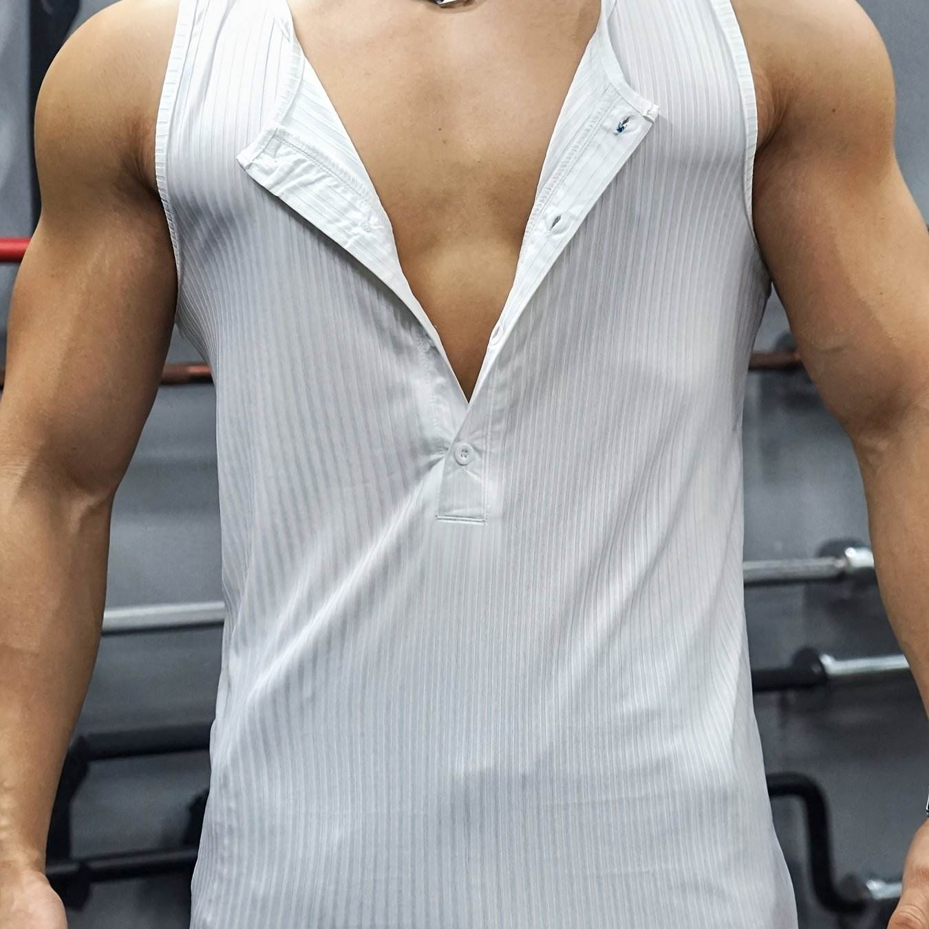 Men's Navy Blue Sleeveless Tank Top - V-Neck Button Closure for Summer - Buy Center US