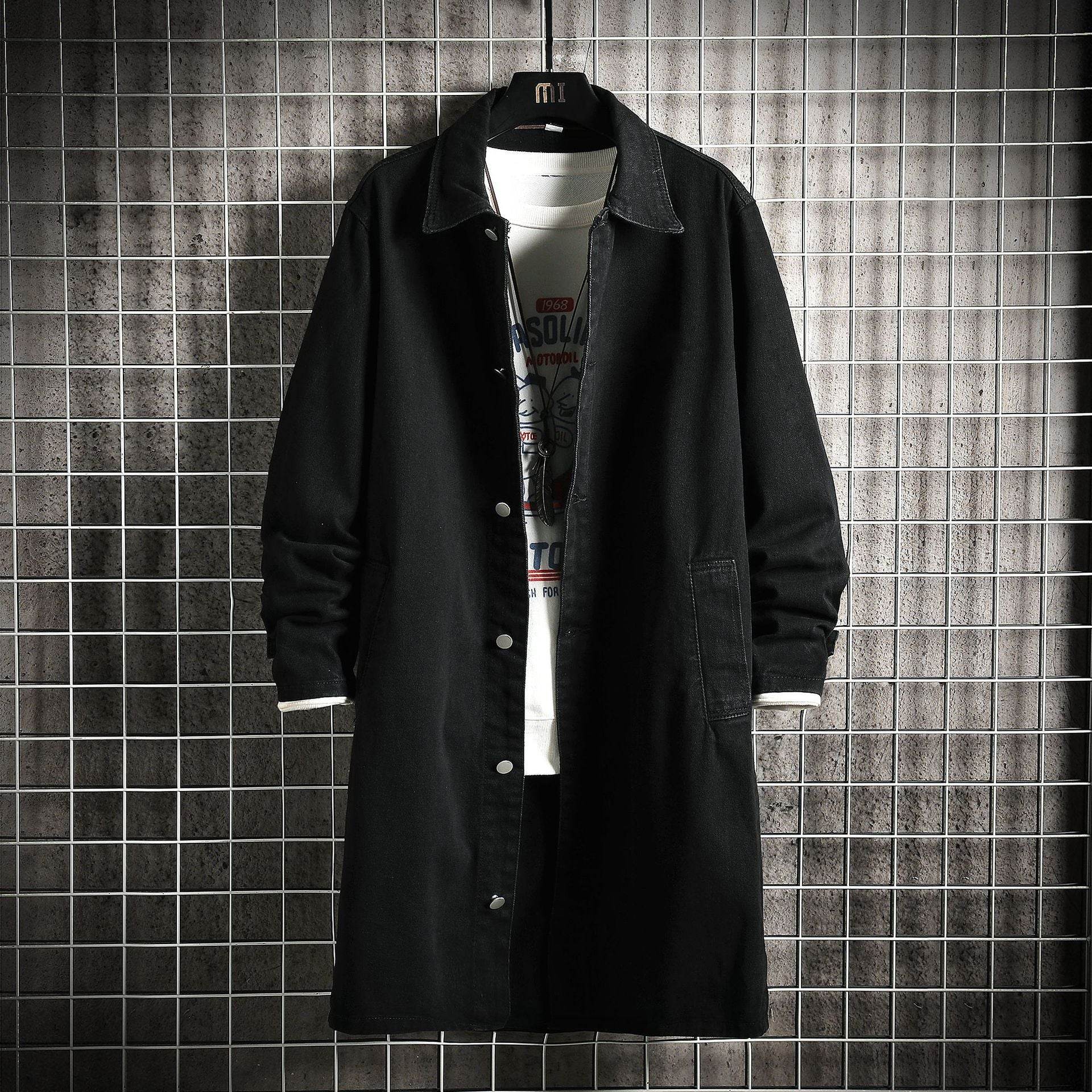 Buycenter Men's Denim Trench Coat - Casual Loose Fit, Mid-Length Style - Buy Center US