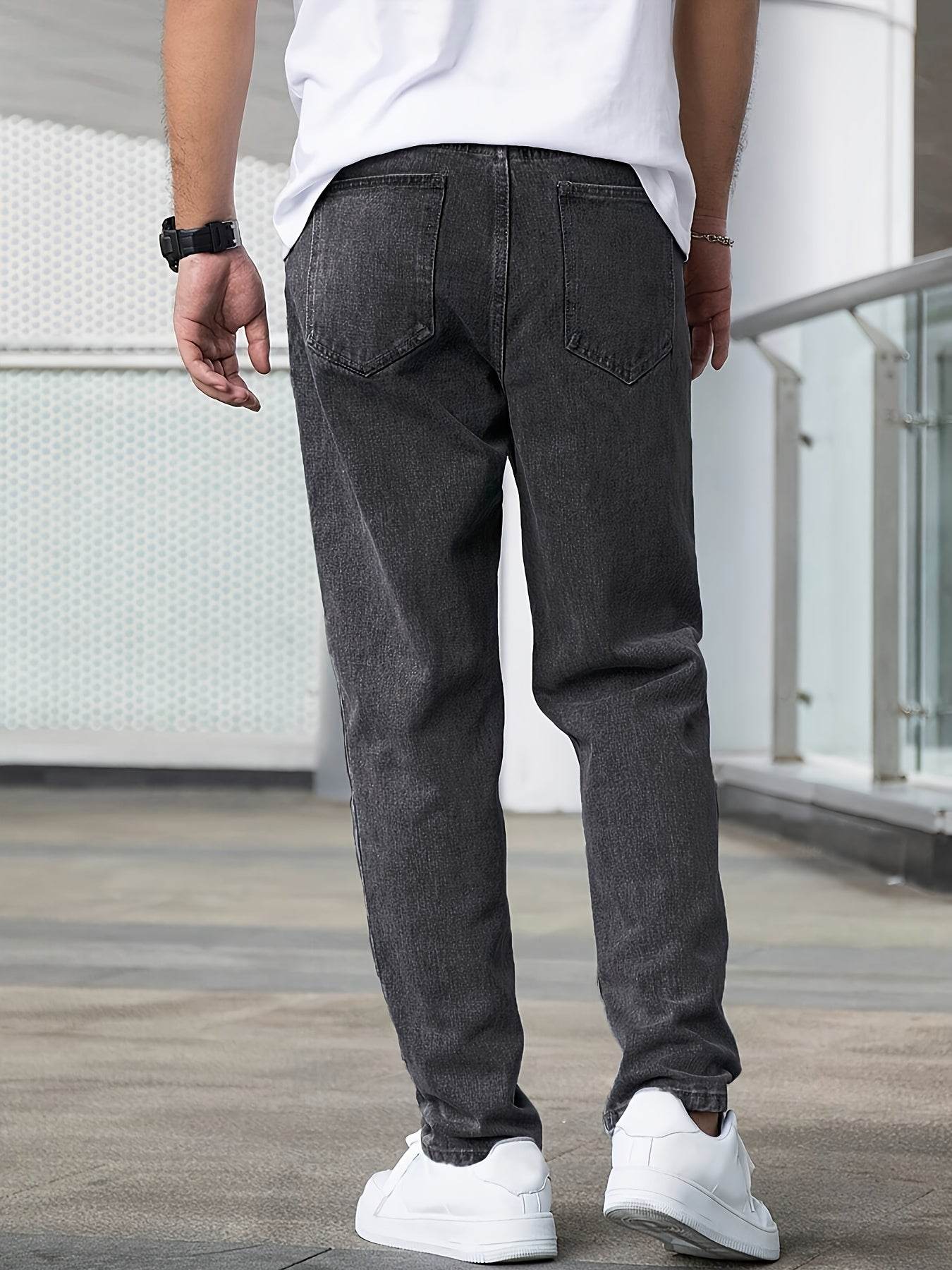 Men's Loose Fit Straight Leg Jeans - Washed Black Cotton Blend, Casual Style - Buy Center US