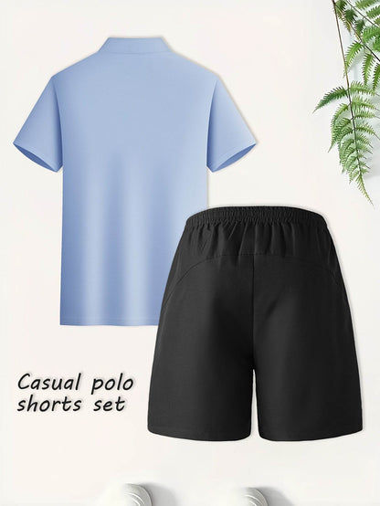 Men's Summer Black Polo & Shorts Set - Casual Golf Style, Loose Fit - Buy Center US