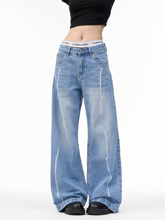 Retro Personalized Wide Leg Pants for Women - Loose Fit Chagall Blue - Buy Center US