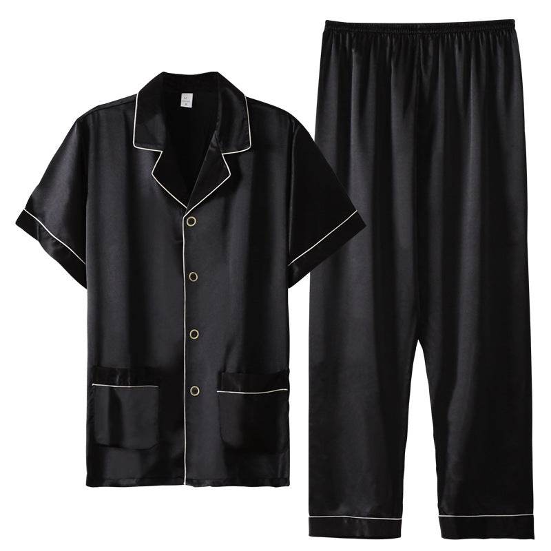 Buycenter Men's Summer Short Sleeve Trousers Suit - Thin Ice Silk Homewear - Buy Center US