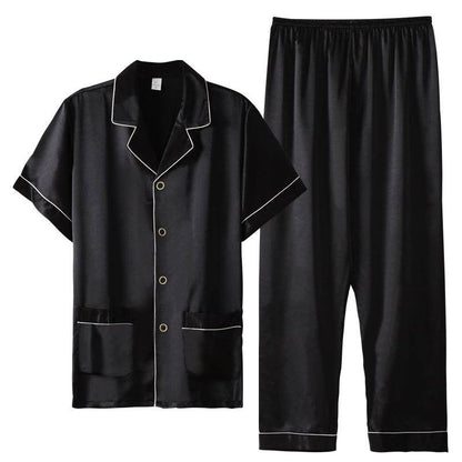 Buycenter Men's Summer Short Sleeve Trousers Suit - Thin Ice Silk Homewear - Buy Center US
