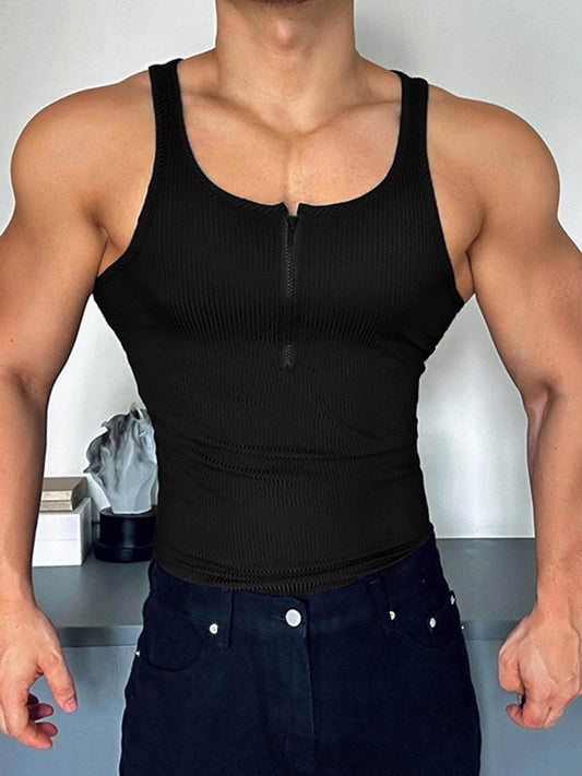 Men's Slim Fit Zip-Up Tank Top - Casual White Vest with Ribbed Texture - Buy Center US