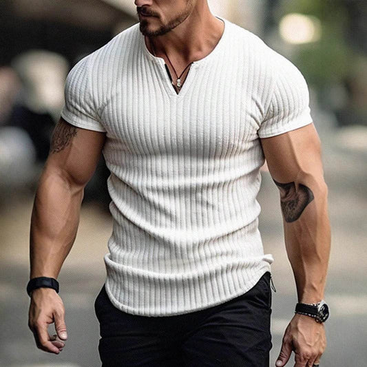 Sports Slim-Fitting Men's Short Sleeve Shirt - Stylish Stripes in Multiple Colors - Buy Center US