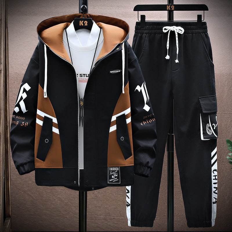 Buycenter Men's Fall Leisure Set - Hooded Jacket & Trousers, Casual Style - Buy Center US