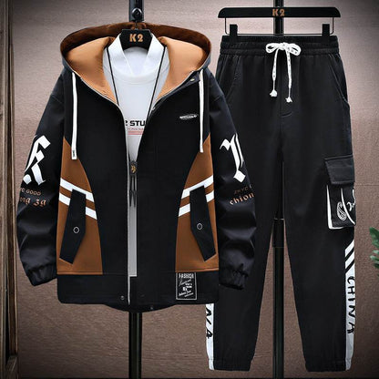 Buycenter Men's Fall Leisure Set - Hooded Jacket & Trousers, Casual Style - Buy Center US