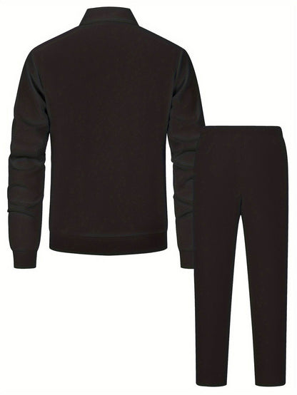 Men's Solid Color Knitted Tracksuit Set - Long Sleeve Jacket & Pants - Buy Center US