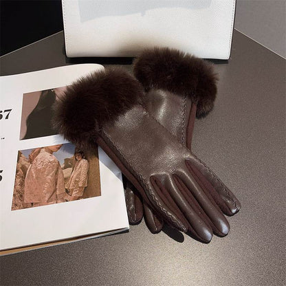 Stylish PU Leather Stitching Suede Gloves – Touchscreen Warmth for Winter - Buy Center US