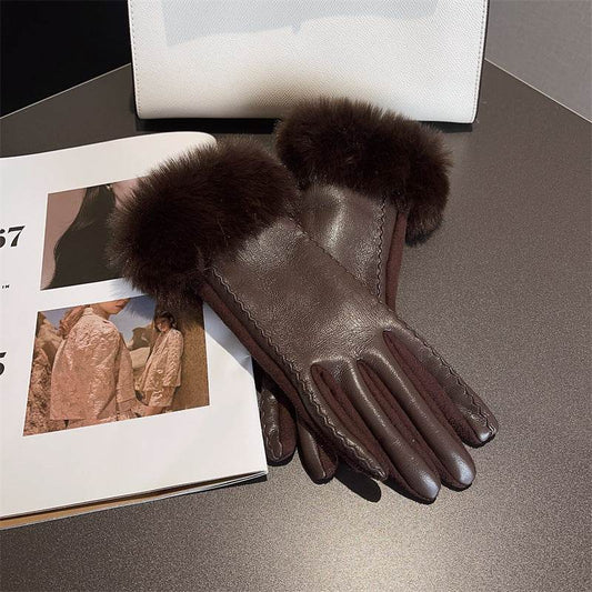 Stylish PU Leather Stitching Suede Gloves – Touchscreen Warmth for Winter - Buy Center US