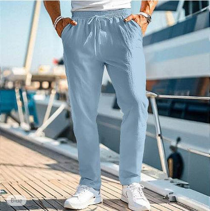 Men's Summer Trousers - Elastic Waist, Straight Fit, Cotton Blend - Buy Center US