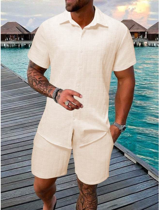 Buycenter Summer Jacquard Suit - Casual Black & White Shorts Set - Buy Center US