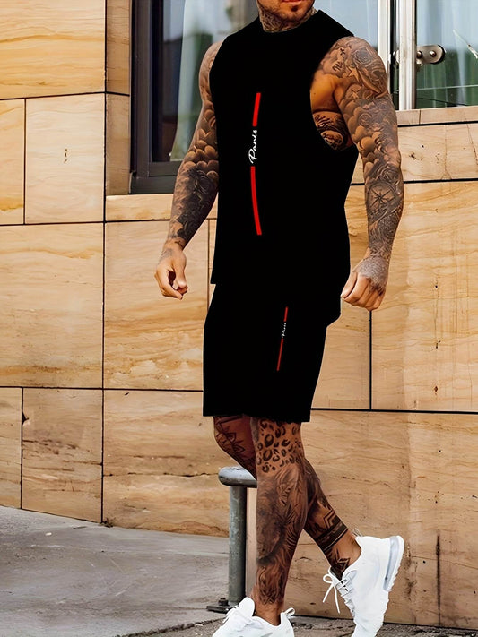 Stylish Men's Black Sleeveless T-Shirt & Casual Polyester Shorts Set - Buy Center US