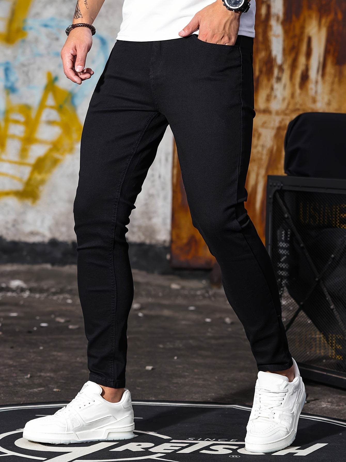 Men's Casual Skinny Jeans - Medium Stretch Denim Pants for All Seasons - Buy Center US