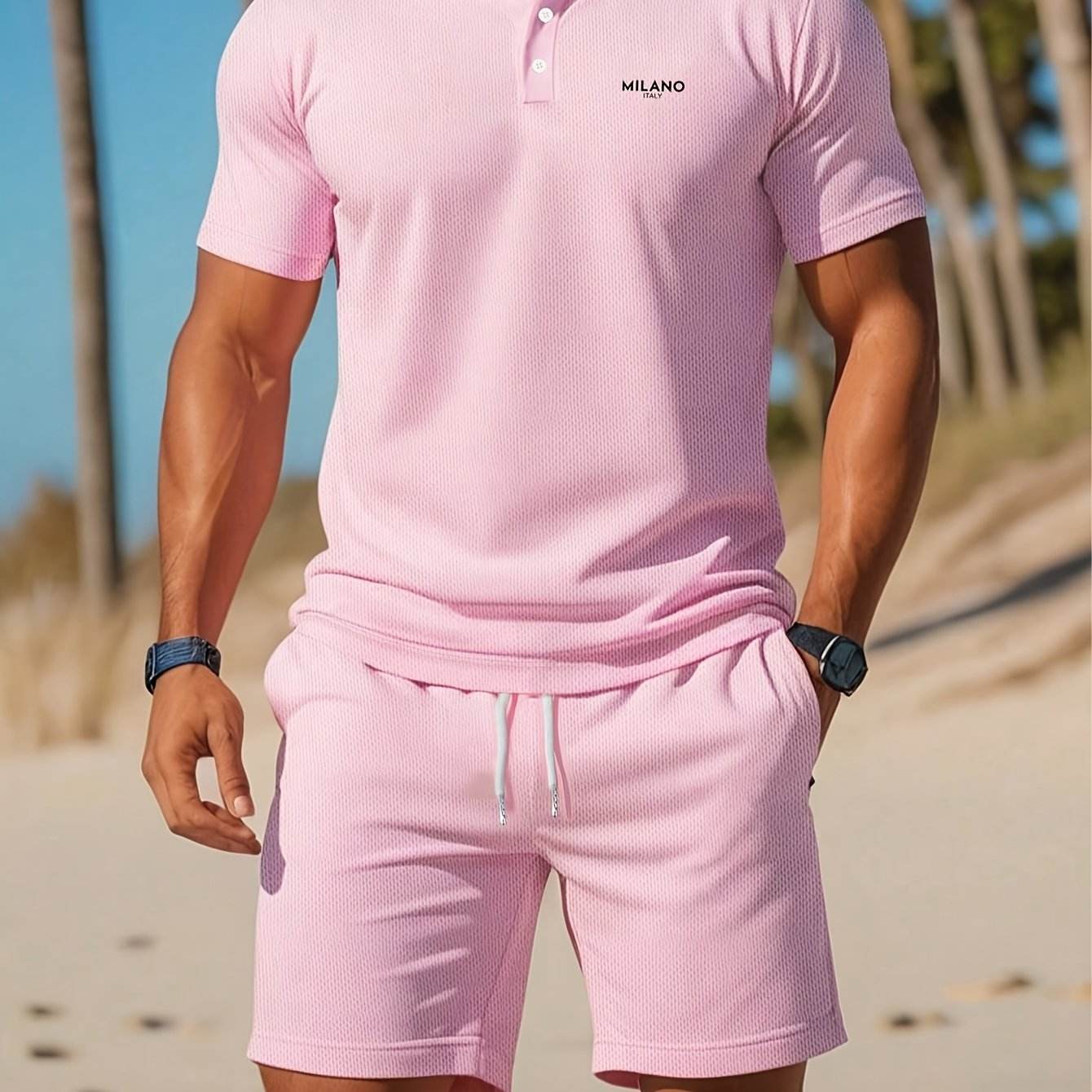 Summer Beach Style MILANO Shorts Set - Casual Polo and Print Design - Buy Center US