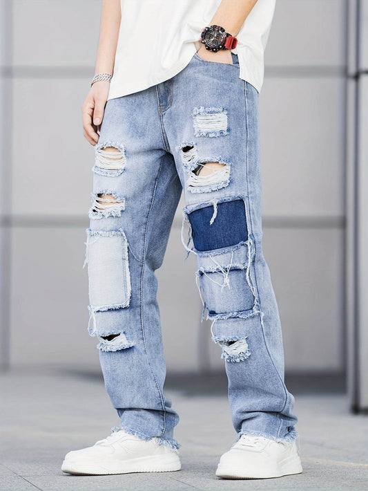 Men's Loose Fit Ripped Distressed Jeans - Stylish Comfy Denim Pants - Buy Center US