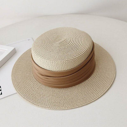 Hand-Woven Flat Straw Hat - Summer Seaside Sun Shade for Vacation - Buy Center US