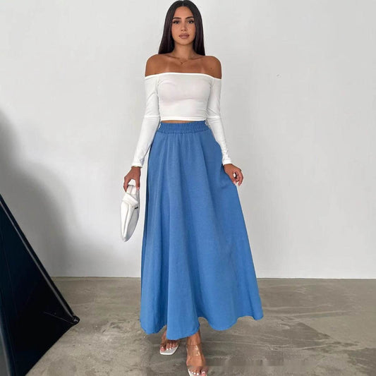 European & American A-Line Long Dress - Loose Fit, Patchwork Style - Buy Center US