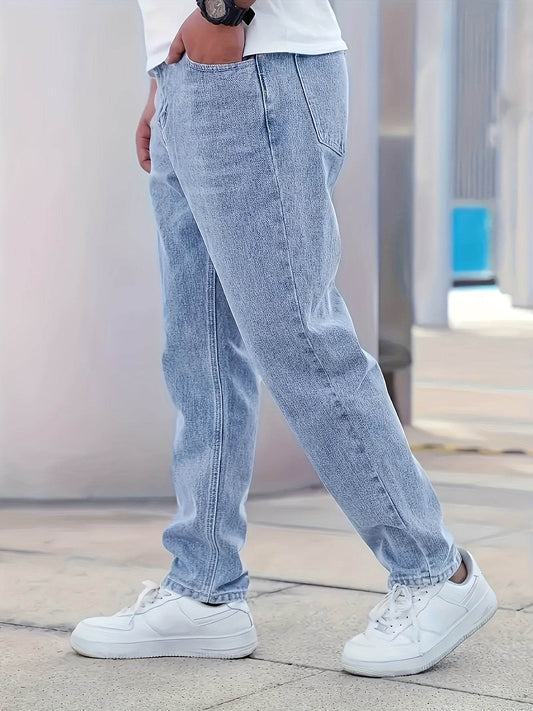Men's Classic Washed Denim Jeans - Casual Cotton Blend for All Seasons - Buy Center US