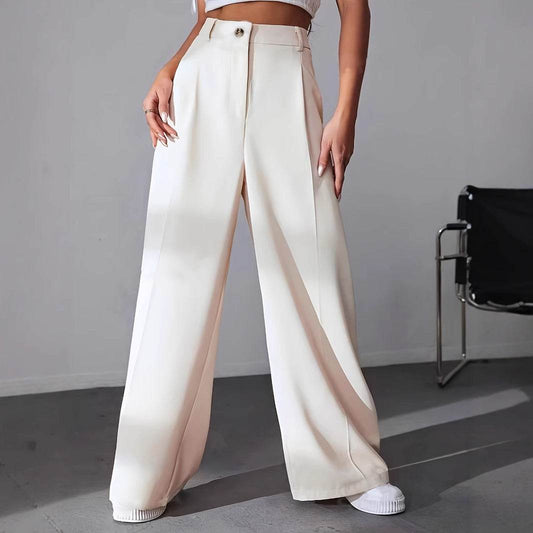 Women's Casual Straight Pants - High Waist Solid Color Trousers - Buy Center US
