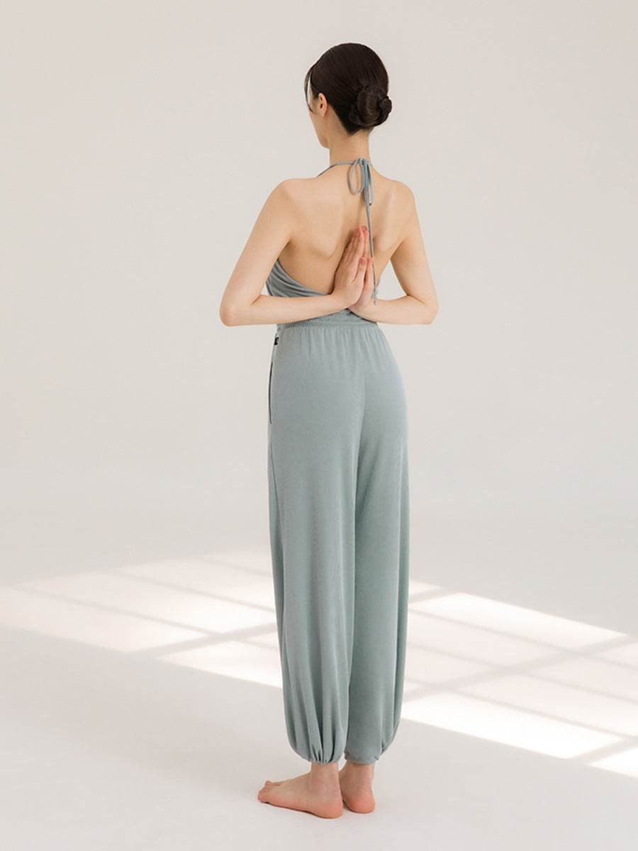 Women's Halter Fitness Jumpsuit - Breathable Viscose, Lightweight Design - Buy Center US