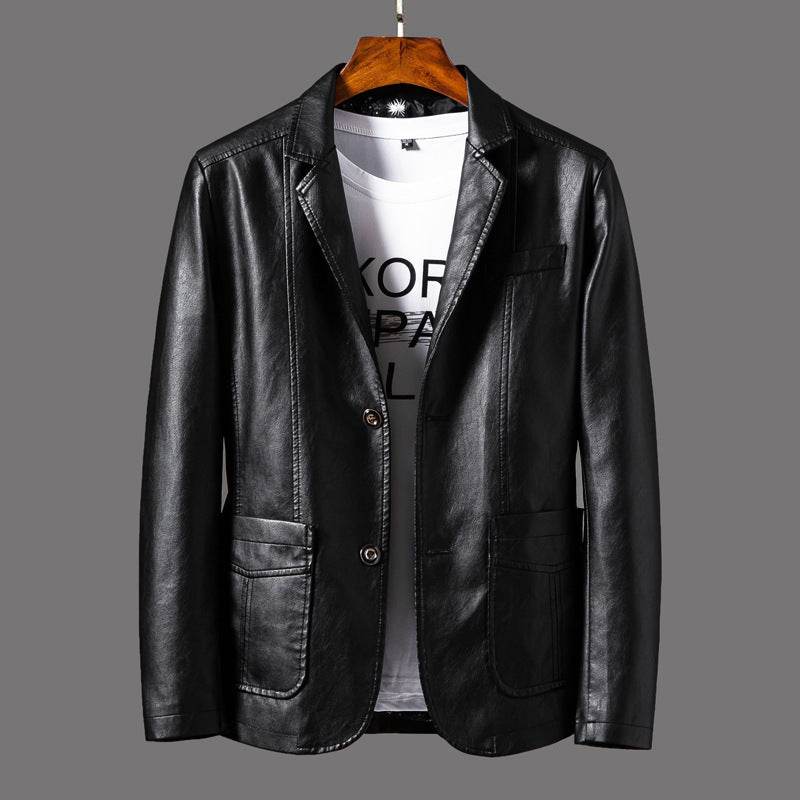 Buycenter Men's Leather Jacket - Stylish Autumn Thin Lapel, Multi-Pocket - Buy Center US