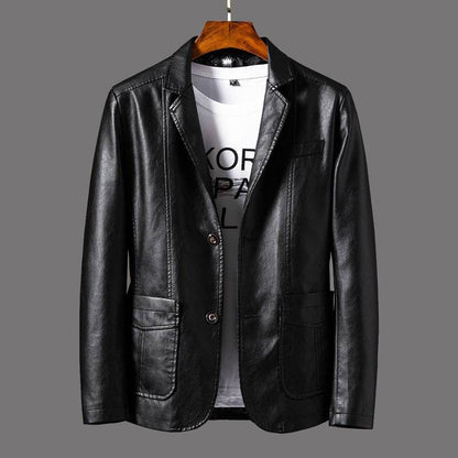 Buycenter Men's Leather Jacket - Stylish Autumn Thin Lapel, Multi-Pocket - Buy Center US