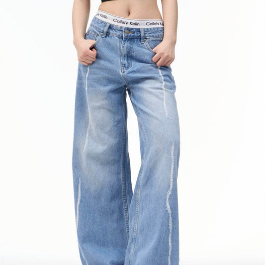Retro Personalized Wide Leg Pants for Women - Loose Fit Chagall Blue - Buy Center US