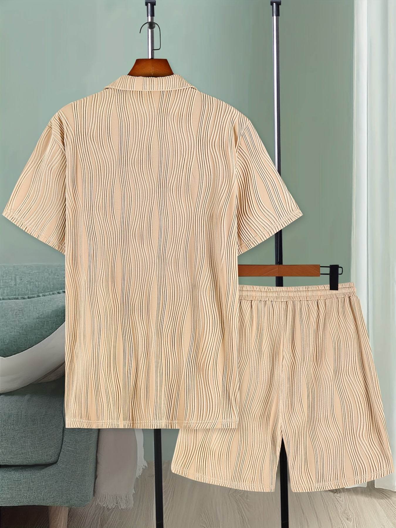 Men's Casual Short Sleeve Knitted Set - Lapel Button, Comfortable Fit - Buy Center US
