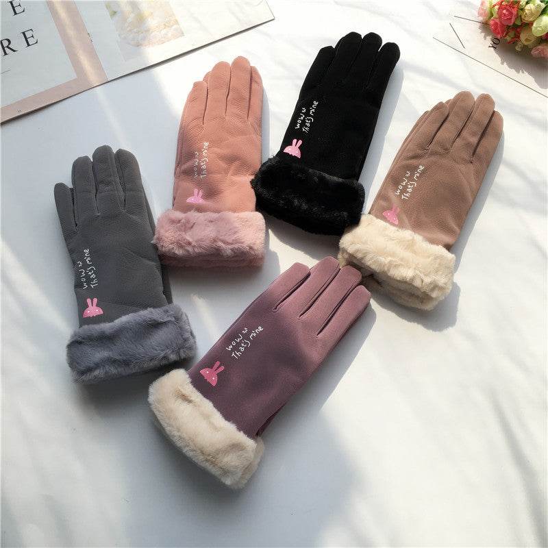 Autumn Winter Women's Riding Gloves - Warm Fleece-Lined Korean Style - Buy Center US