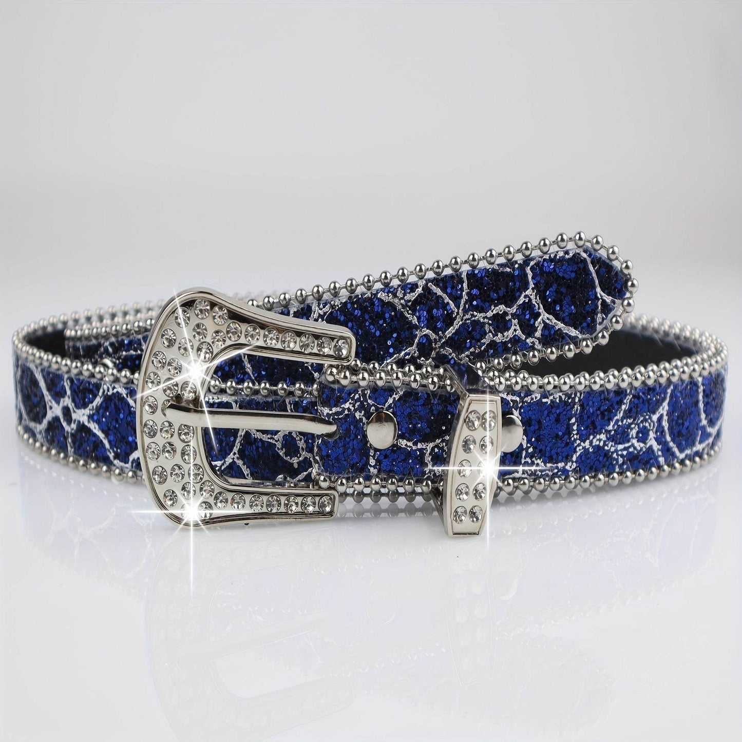 Rhinestone Women's Thin Belt - Fashion Personality, Handmade PU Leather - Buy Center US