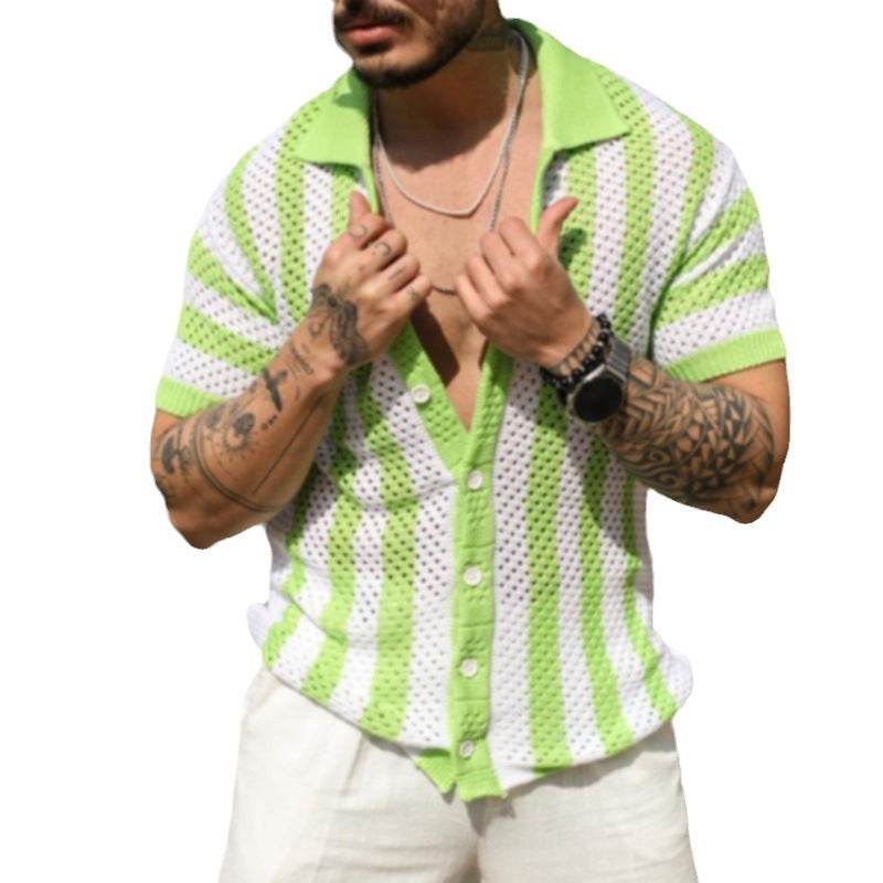 Men's Casual Loose Striped Polo Shirt – Short Sleeve, Ice Silk Fabric - Buy Center US