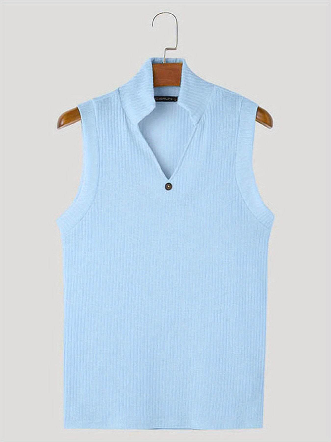 Men's Casual Ribbed Knit Sleeveless Shirt - Lapel Collar Button-Up Tank - Buy Center US