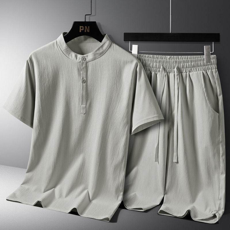Buycenter Men’s Casual Cotton-Linen Shorts Set - Short Sleeve, Multiple Sizes - Buy Center US